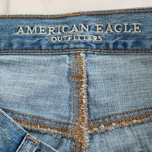 American Eagle Vintage Hi-Rise Distressed Shredded Jeans Button Fly Faded 8 Long - Picture 12 of 14